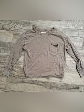 We The Free Long Sleeve Pocket Tee in Taupe Brown Women’s Oversized Small